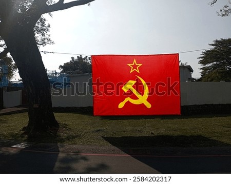 Soviet Union flag on cloudy sky. waving in the sky