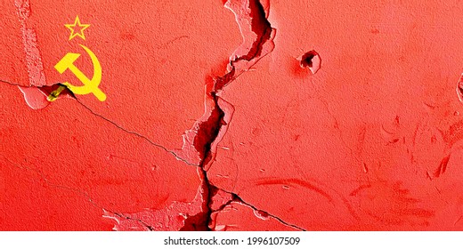 Soviet Union (USSR) national flag icon grunge pattern painted on old weathered broken wall background, abstract Soviet Union  history politics economy society conflicts concept texture wallpaper