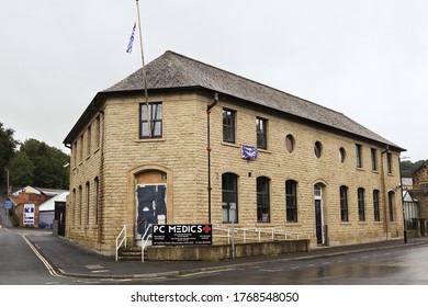 SOWERBY BRIDGE, UK - JULY 03, 2020: View of the old police station in the centre of Sowerby Bridge, Calderdale, West Yorkshire