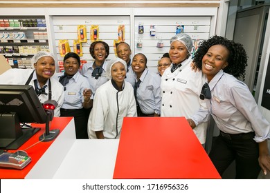 Soweto, South Africa - February 15, 2017: Grocery Store Staff At Local Pick 'n Pay Spaza Shop