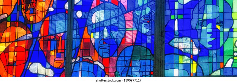 Soweto, South Africa - October 12, 2014:  Stained Glass Window, Regina Mundi Catholic Church, Scene Of Soweto Uprising, Soweto, Johannesburg, Gauteng, South Africa