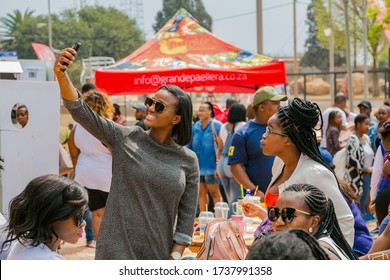 Soweto, South Africa - September 17, 2017: African Girls Taking A Selfie Photo At Outdoor Food Festival