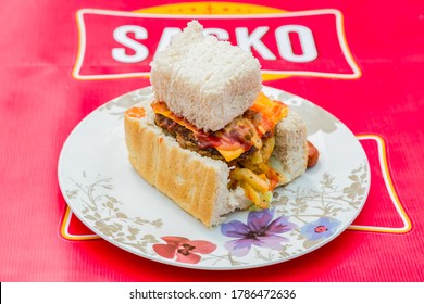 Soweto, South Africa - September 17, 2017: Close Up Of Traditional African Bread Based Street Food Called Bunny Chow At Outdoor Festival