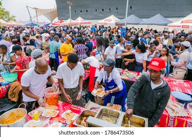 Soweto, South Africa - September 17, 2017: Diverse African Vendors Cooking And Serving Various Bread Based Street Food At Outdoor Festival