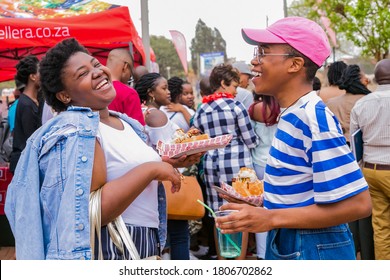 Soweto, South Africa - September 17, 2017: Diverse African People At A Bread Based Street Food Outdoor Festival