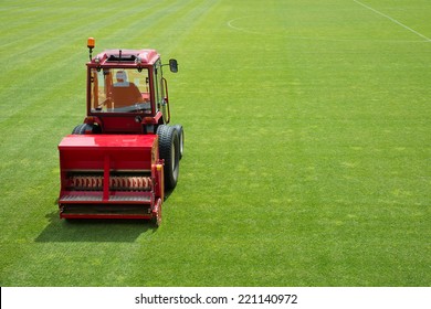 Sowing Grass In The Football Stadium 