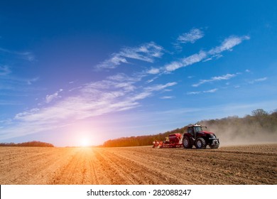 Sowing And Plowing Action In The Spring Season