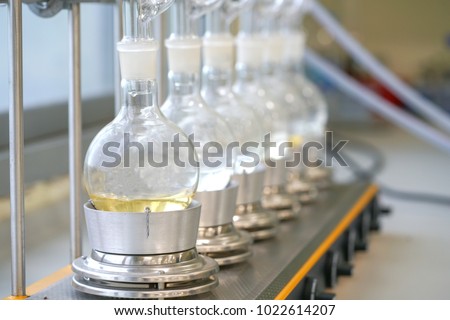 Soxhlet Extractor.Percolator-boiler and reflux,distillation flask on heating element.Organic chemistry class.Pharmacy Extraction