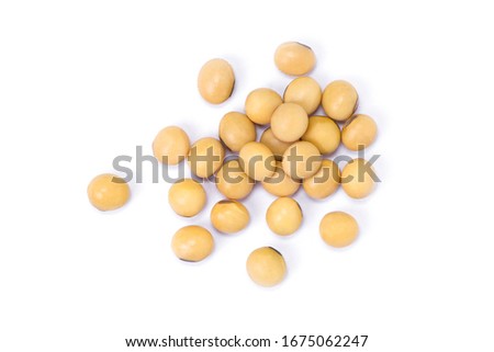 Soy beans isolated on white background. Top view. Flat lay.