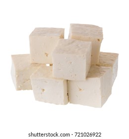 Soy Cheese Tofu Diced Isolated On White Background.