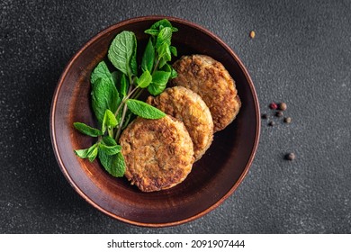 Soy Meat Cutlets Vegetable Meat Healthy Meal Food Diet Snack On The Table Copy Space Food Background Rustic. Top View Keto Or Paleo Diet Veggie Vegan Or Vegetarian Food No Meat