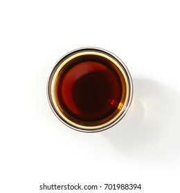 Soy Sauce On White Isolated Background. Top View.