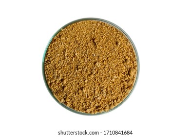 Soya Meal Or Soy Bean Meal On Glass Plate , White Background