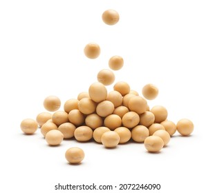 Soybean falling on a pile of soybeans isolated on white background