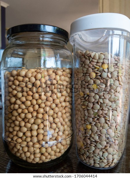 Soybean Lentils Stored Container Jar Pantry Stock Photo 1706044414 ...