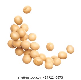 Soybeans splashing against white background