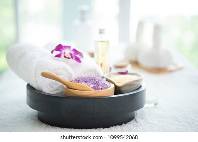 Spa Accessories Aromatic Candle,orchid Flower, Salt Scrub And Towel.