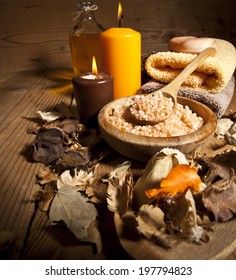 Spa background in the range of brown and orange with selective focus and deep shadows.