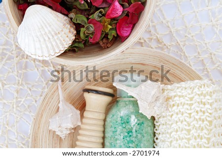 Similar – Image, Stock Photo Green Wellness with Massage Compress Herbs Ball and Flowers