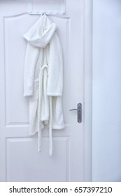 Spa Bathrobe Hanging On Door