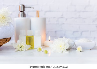 Spa Beauty Massage Health Wellness. Spa Thai Therapy Treatment Aromatherapy For Body Woman With White Flower Nature Candle For Relax And Healthy Care.