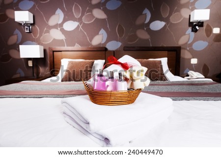 Spa complementary package,on top of the bad,inside hotel room.