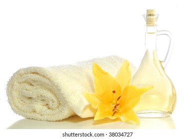 Spa Composition With Massage Oil Isolated On White Background