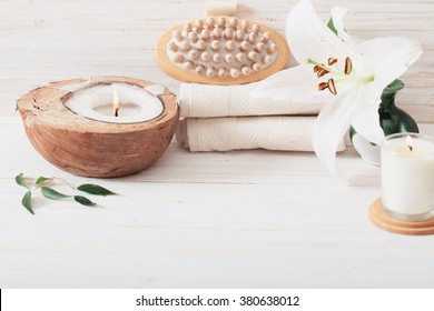 Spa Composition On White Wooden Background