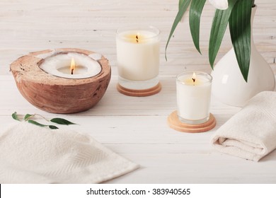 Spa Composition On White Wooden Background