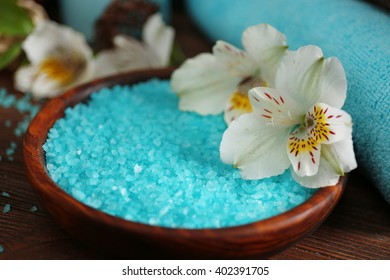 Spa concept. Bowl with blue sea salt, close up. - Powered by Shutterstock