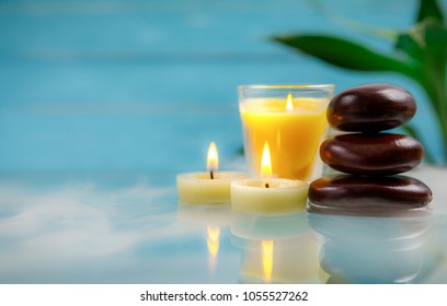 Spa Concept With Candle, Stone, Flower And Bamboo, Relaxation