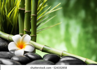 spa concept with zen basalt stones bamboo and Frangipani flower - Shutterstock ID 524332858