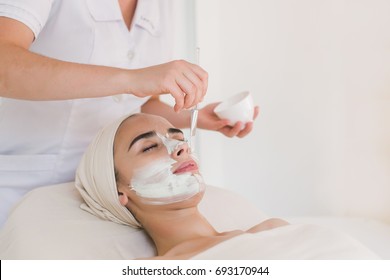 Spa Facial Mask Application. Spa Beauty Organic Facial Mask Application At Day Spa Salon.