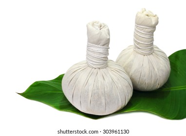 Spa herbal Compressing ball on white background.