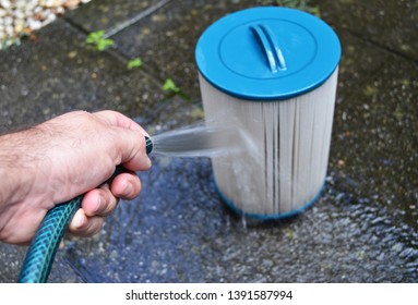 Spa Hot Tub Filters Being Cleaned