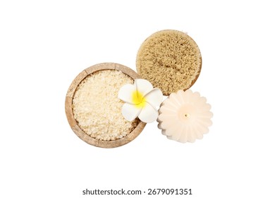 Spa items arranged with natural elements for New Year, on white, PNG