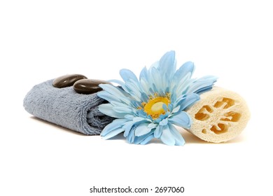 Spa Items And Blue Flower