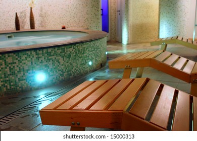 Spa Relax Room With Couches, Sauna, Hydromassage And Turkish Bath