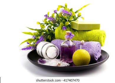 Spa Setting, Aromatherapy And Health Care Items, Isolated On White