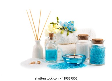 Spa Setting , Aromatherapy And Health Care Items, Isolated On White