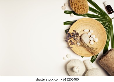 Spa Setting On White Background. Flat Lay