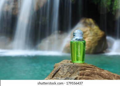 Spa Shampoo On Waterfall Background.