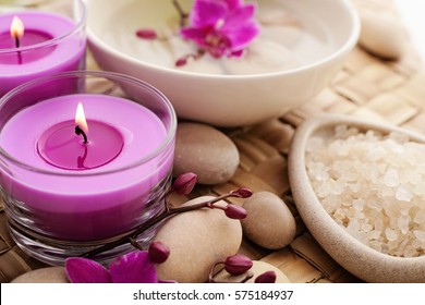 SPA Still Life With Aromatherapy Candle And Orchid Flowers