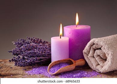 Spa still life with candles and lavender - Powered by Shutterstock