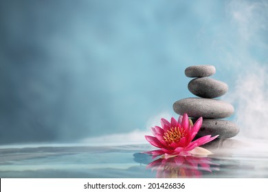 Spa Still Life With Water Lily And Zen Stone In A Serenity Pool