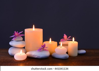 Frangipani Spa Flowers Candles Over Shiny Stock Photo (Edit Now) 93989020