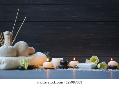 Spa treatments on blue wooden table - Powered by Shutterstock