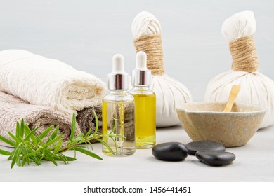 Spa and wellness composition with serum, towels and beauty products. Wellness center, hotel, bodycare, hygenie concept - Shutterstock ID 1456441451