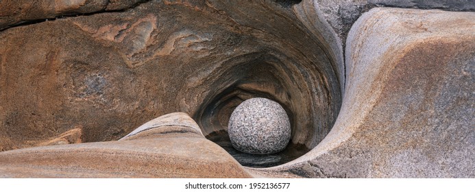 spa and wellness concept with zen stone ball in a natural glacier mill. Symbol of stability and harmony. Abstract stone background. Natural art concept. - Shutterstock ID 1952136577