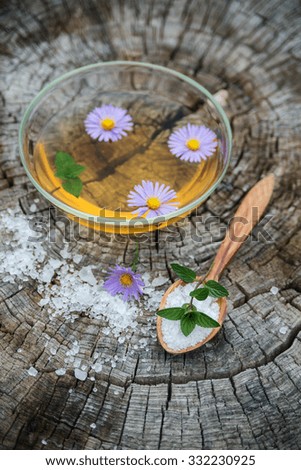 Similar – Image, Stock Photo Honey in glass with honeycomb and blossoms